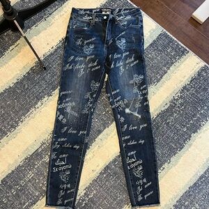 Frank Lyman jeans with designs and rhinestone detail